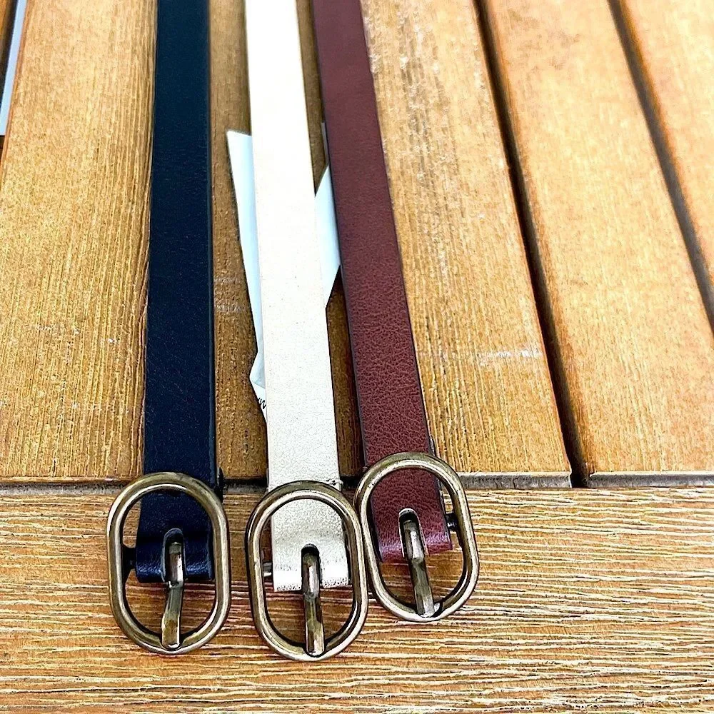 Set of 3 Belts | Faux Leather | Gold, Brown & Black | Gold Buckles | Size Small